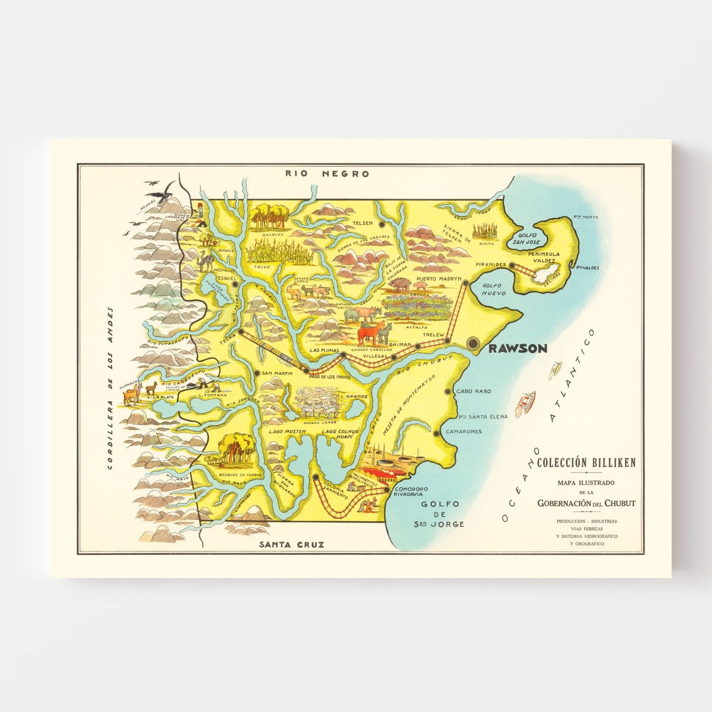 Vintage Map of Chubut, Argentina, 1933
