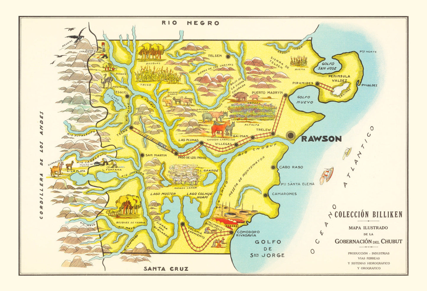 Vintage Map of Chubut, Argentina, 1933