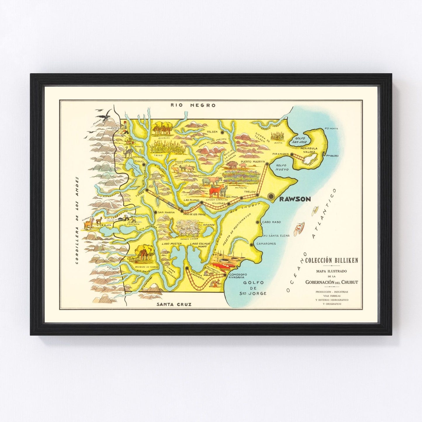Vintage map of Chubut Province, Argentina, 1933