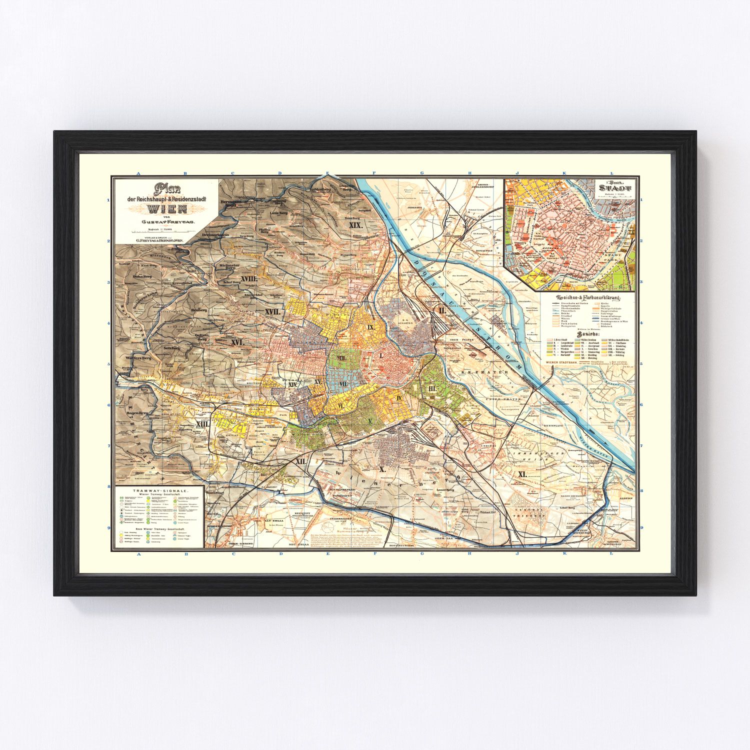 vintage map of Vienna, Austria, 1895