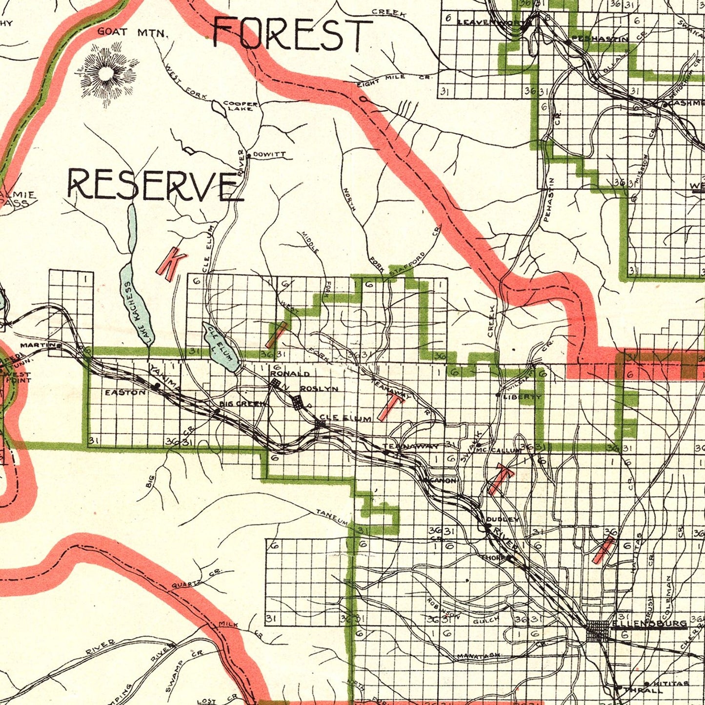 Vintage Map of Washington State, 1909 - Edition II