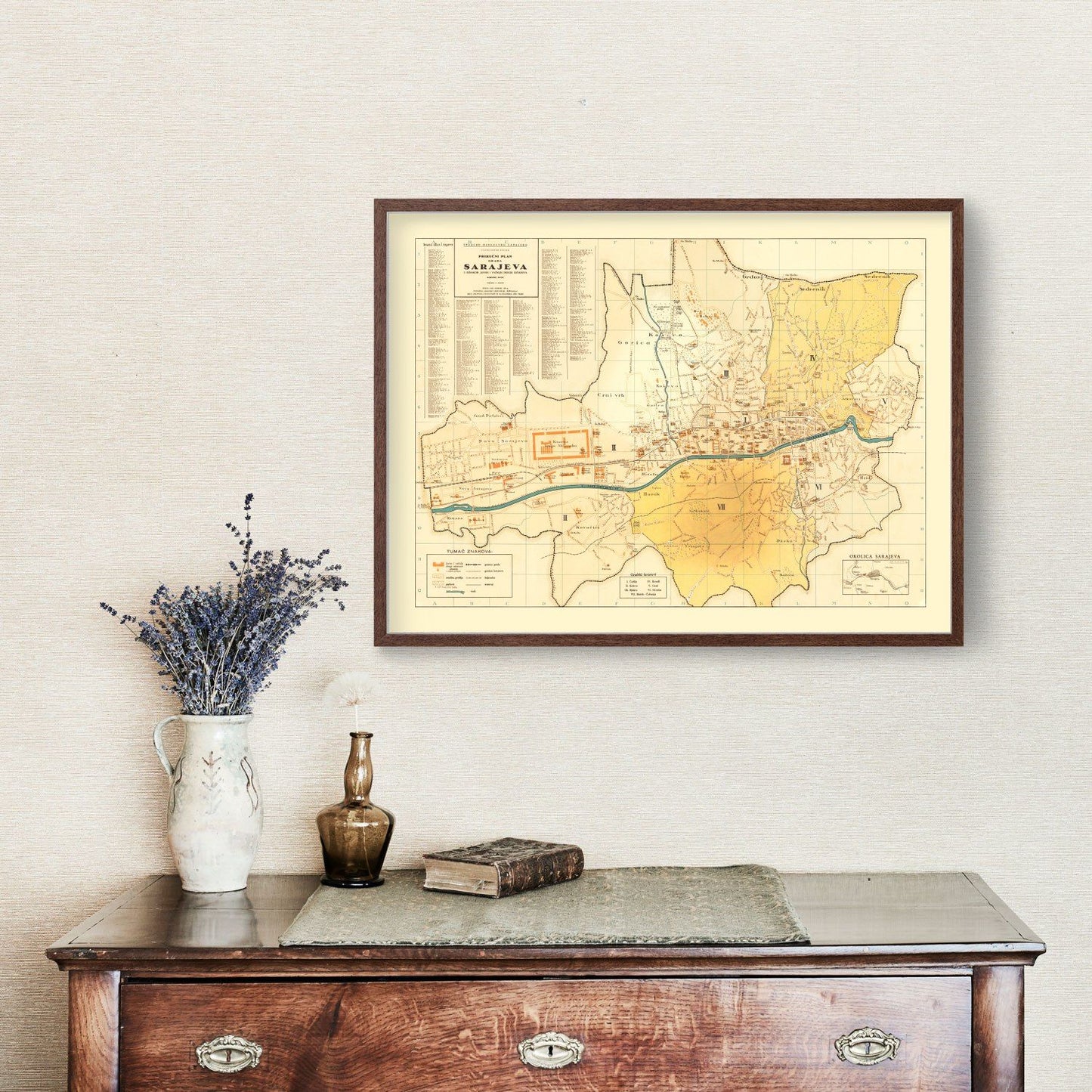 Vintage Map of Sarajevo, Bosnia, 1932