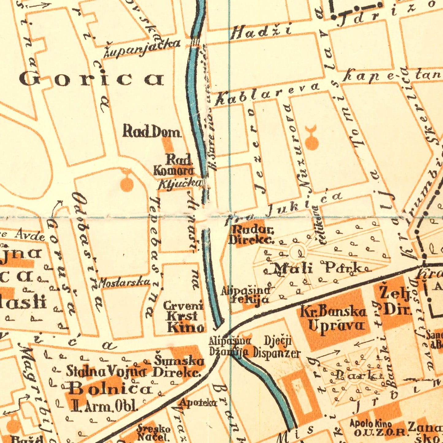 Vintage Map of Sarajevo, Bosnia, 1932