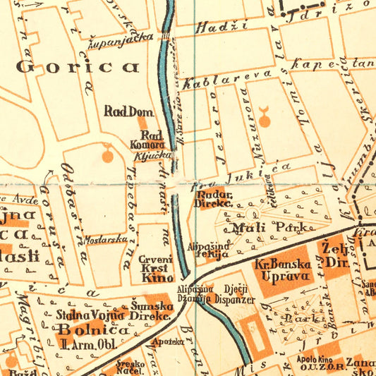 Vintage Map of Sarajevo, Bosnia, 1932