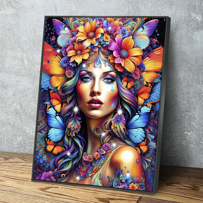 Hippie Girl colorful boho canvas wall art