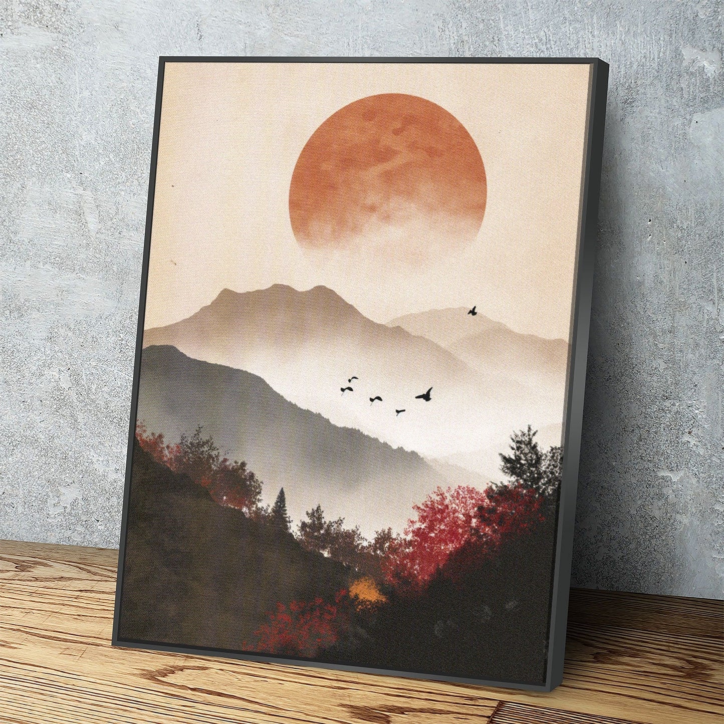 Japandi Zen style minimalist canvas wall art in a bedroom