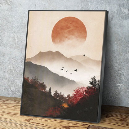 Japandi Zen style minimalist canvas wall art in a bedroom