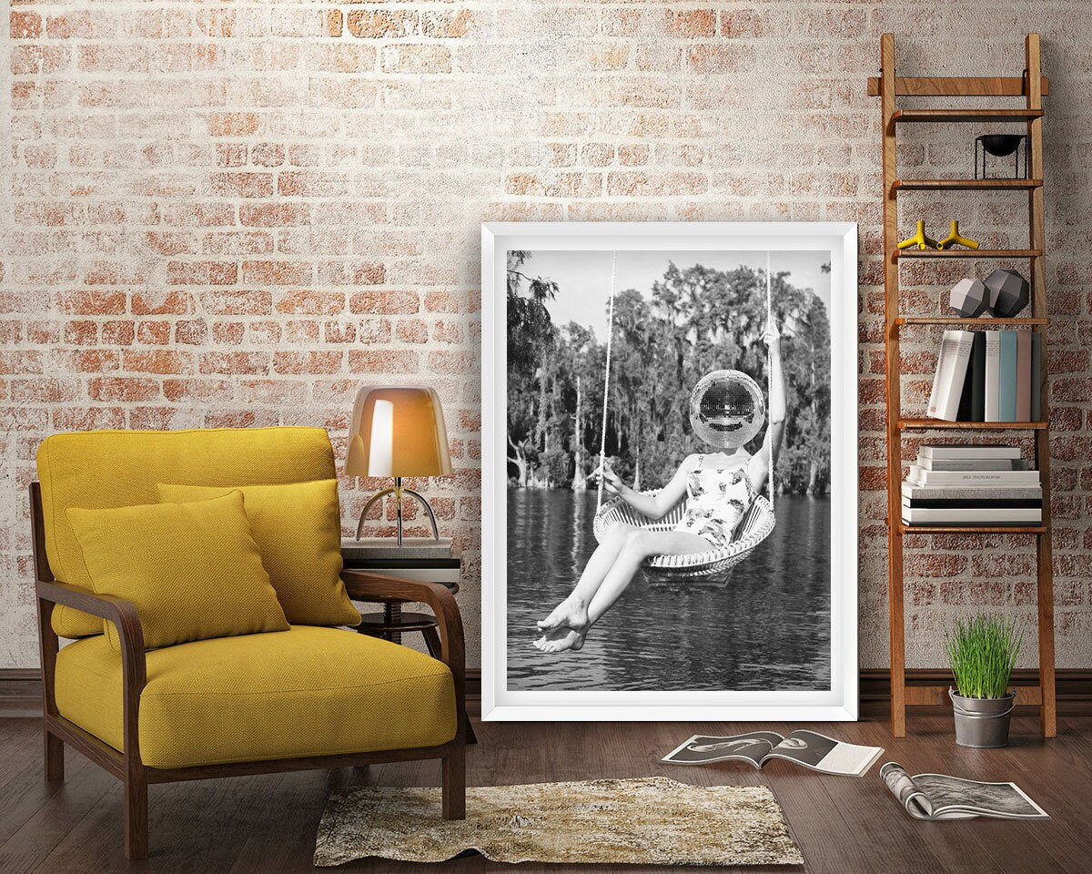 Disco Ball Headed Woman Framed Fine Art Print