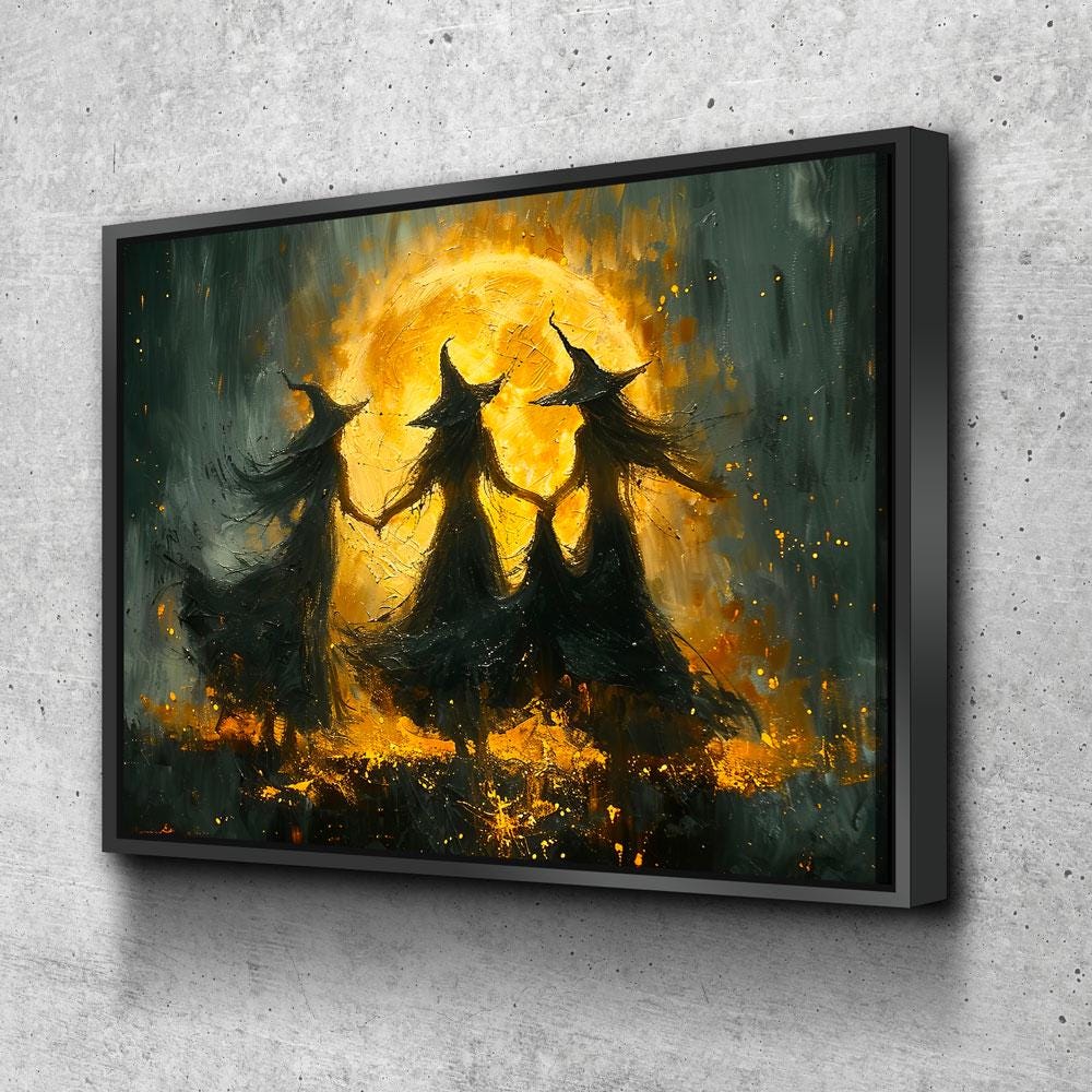 Witches Dancing Around The Fire gothic canvas wall art