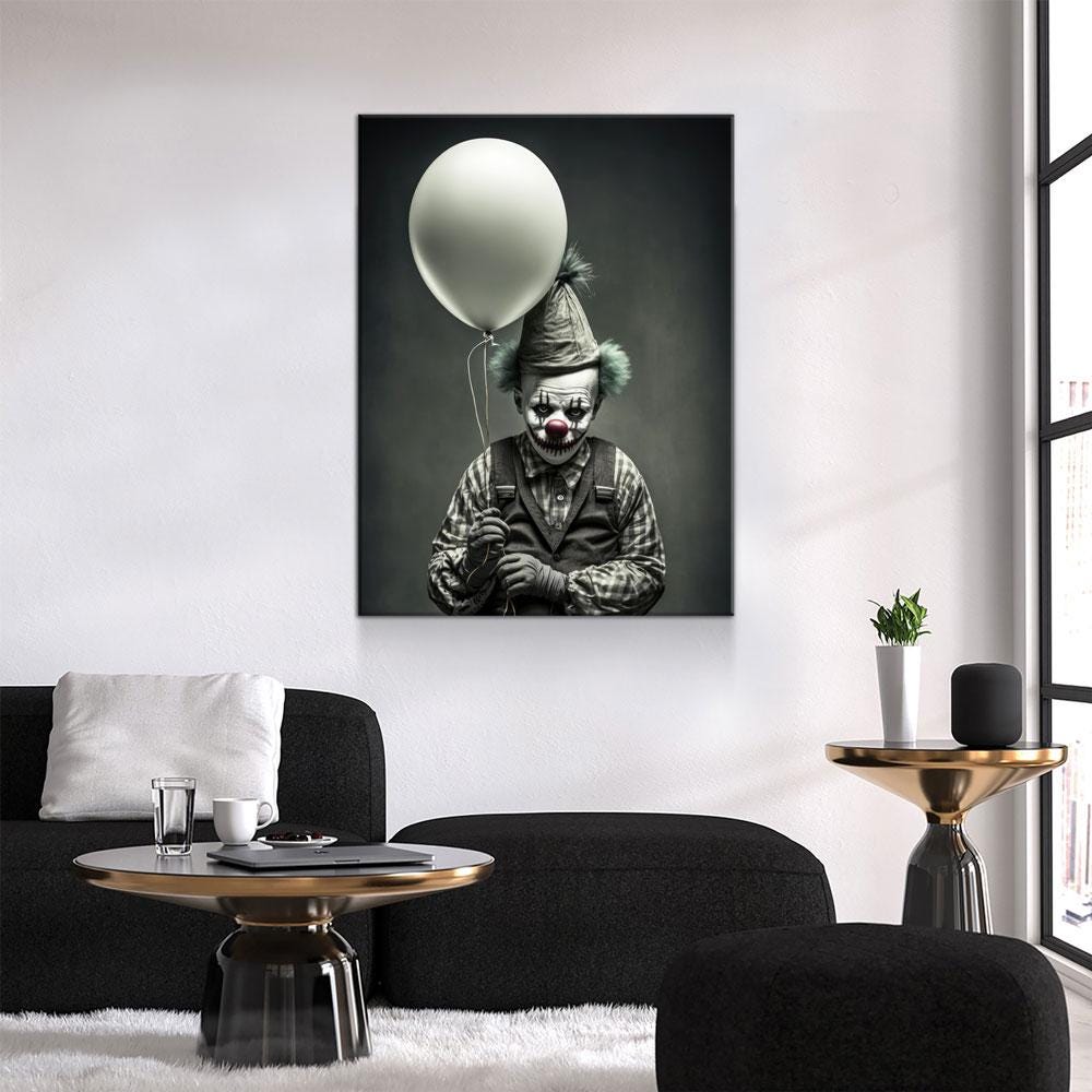 Scary Clown With White Balloon Halloween Wall Art