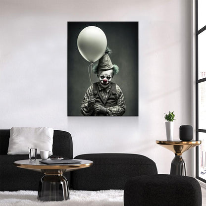 Scary Clown With White Balloon Halloween Wall Art