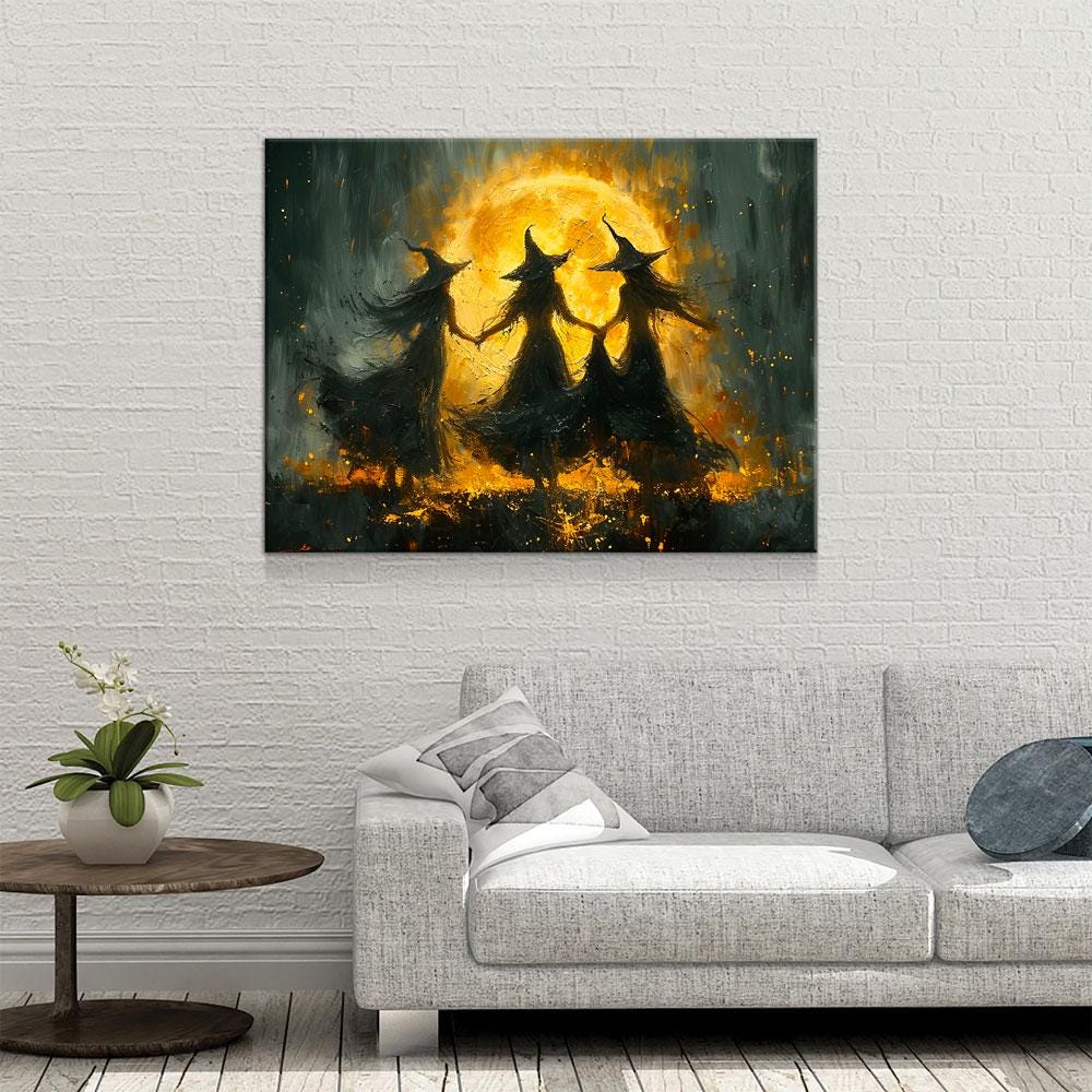 Witches Dancing Around The Fire Canvas Wall Art