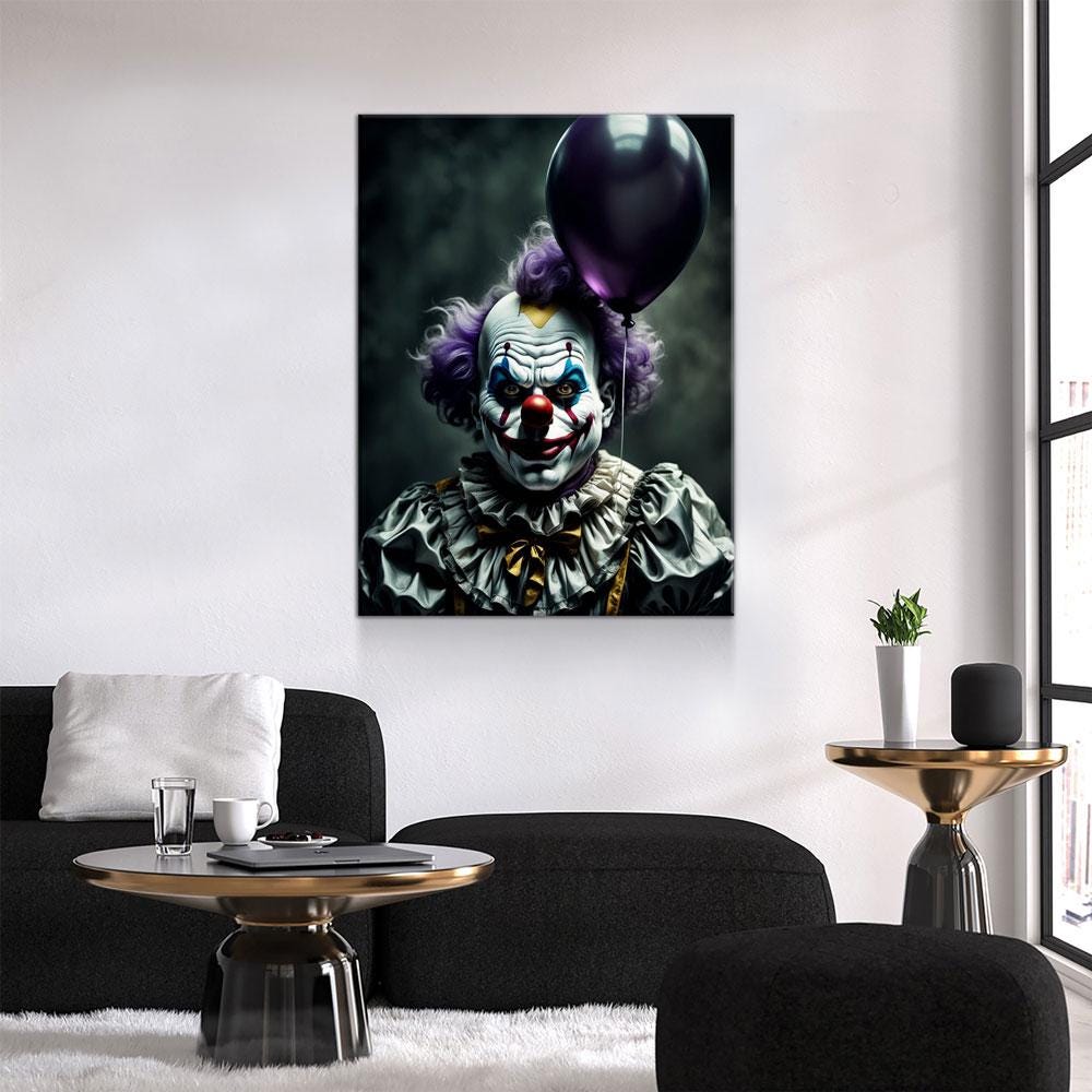 Scary Clown With Purple Balloon Halloween Canvas Art