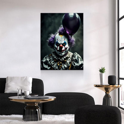 Scary Clown With Purple Balloon Halloween Canvas Art