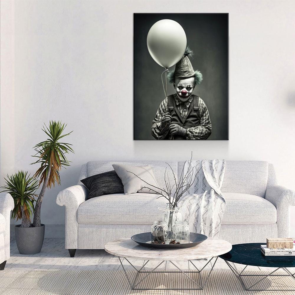 Scary Clown With White Balloon Halloween Wall Art