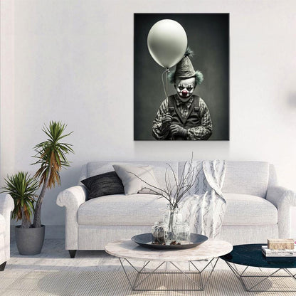 Scary Clown With White Balloon Halloween Wall Art