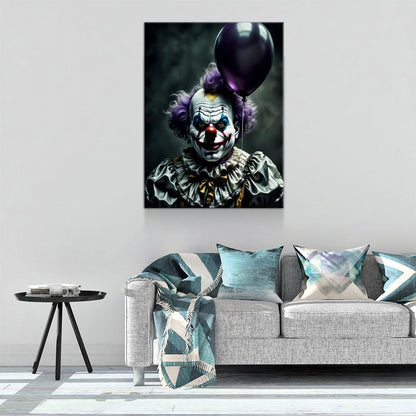 Scary Clown With Purple Balloon Halloween Canvas Art