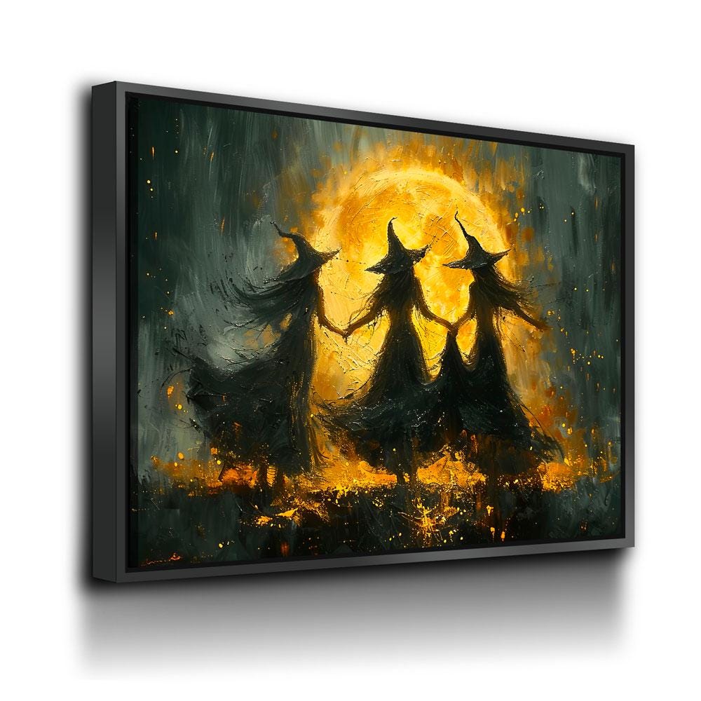 Witches Dancing Around The Fire Canvas Wall Art
