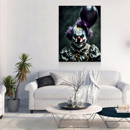 Scary Clown With Purple Balloon Halloween Canvas Art