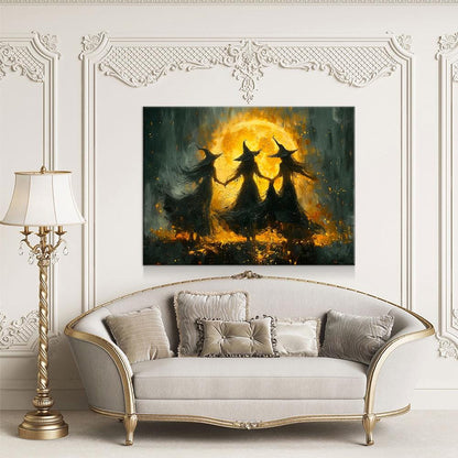 Witches Dancing Around The Fire Canvas Wall Art