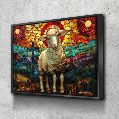 Lamb Of God stained glass canvas wall art in a living room