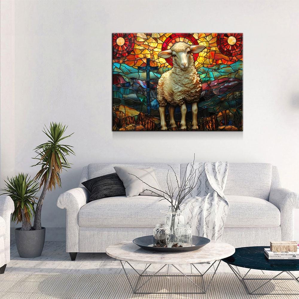 Lamb Of God Stained Glass Canvas Wall Art