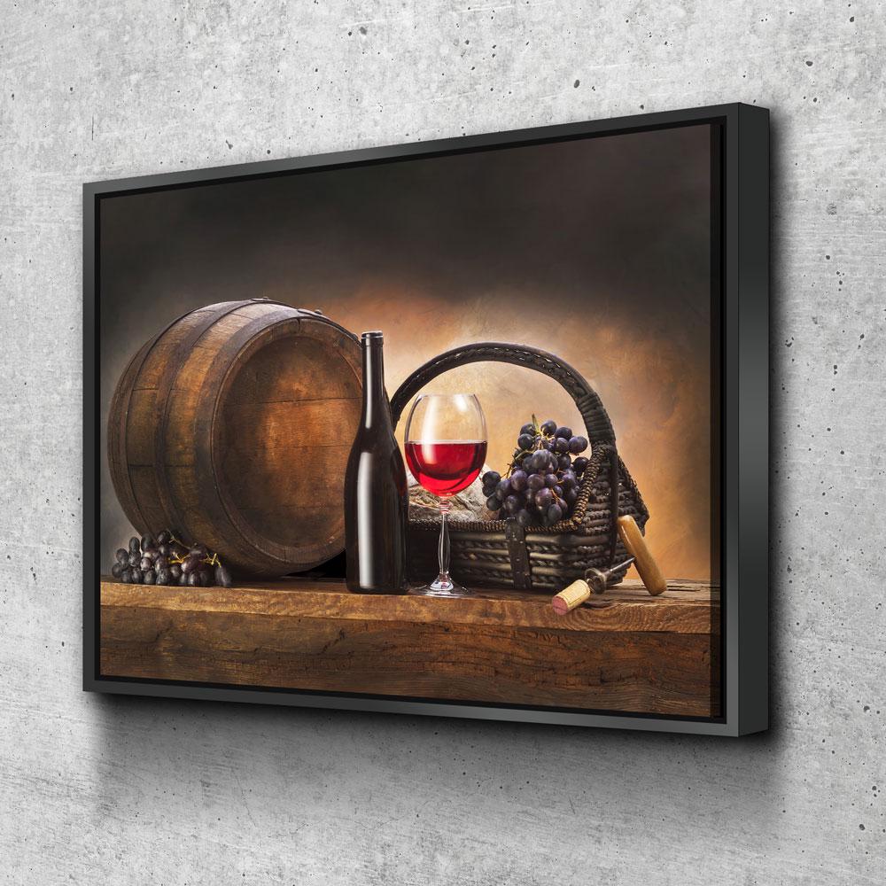 Red Wine and Barrel canvas wall art for kitchen or bar