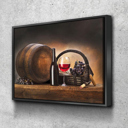 Red Wine and Barrel canvas wall art for kitchen or bar