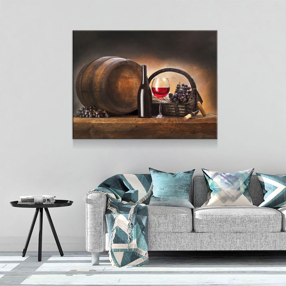 Red Wine & Barrel Canvas Wall Art