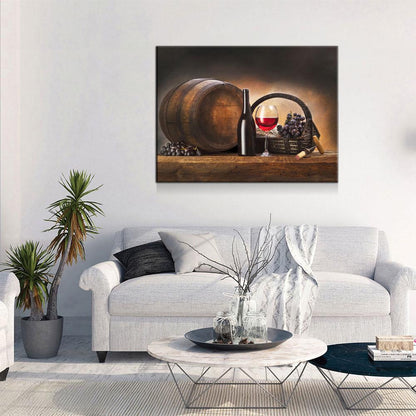 Red Wine & Barrel Canvas Wall Art