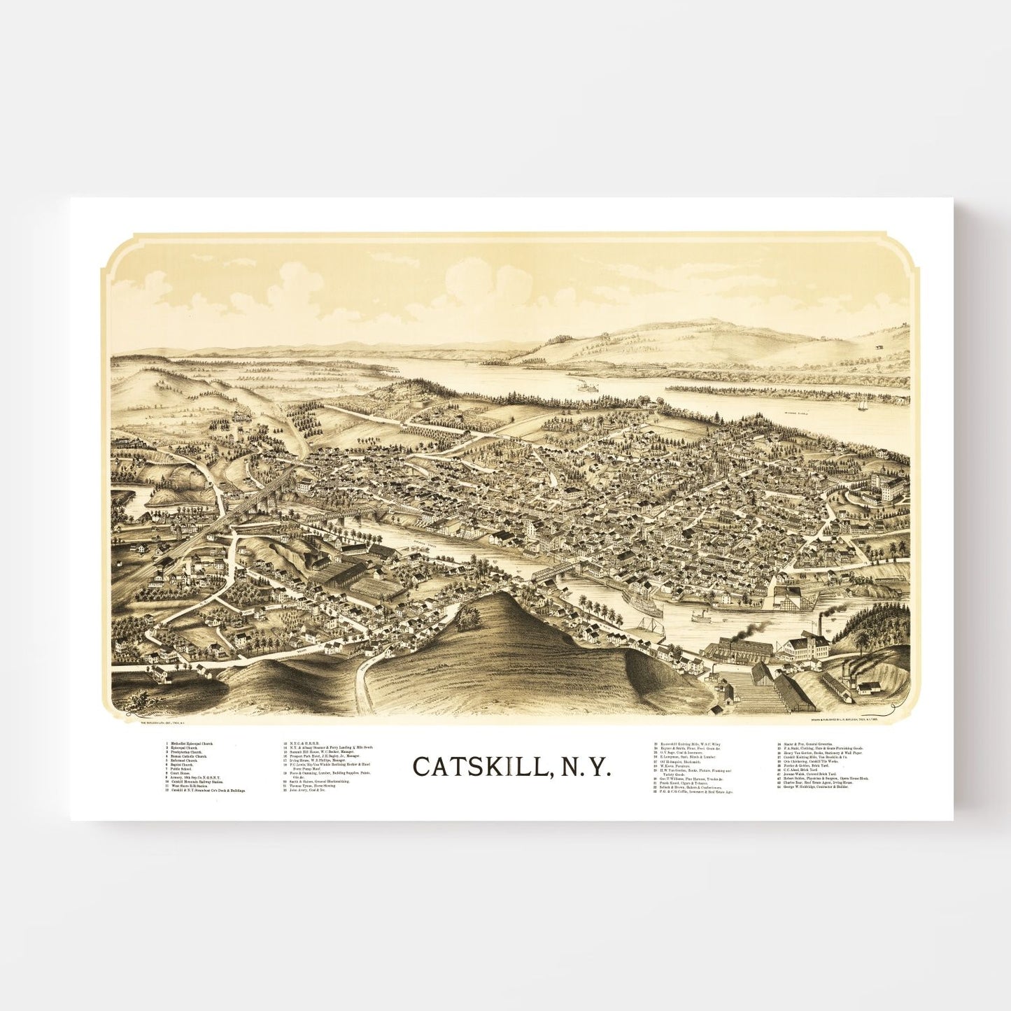Vintage Map of Catskill, New York, 1889