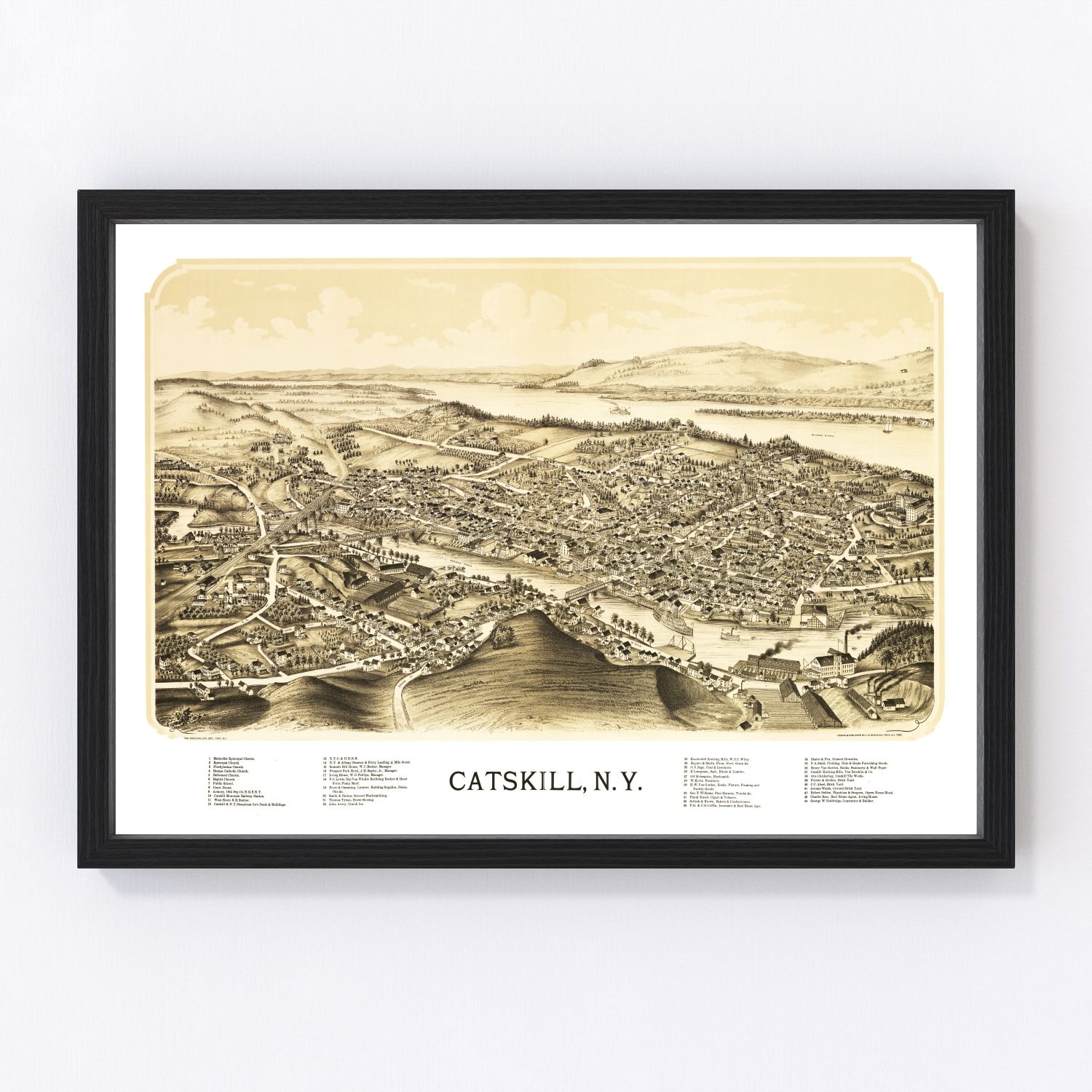 Vintage map of Catskill, New York, 1889, restored vintage wall art print