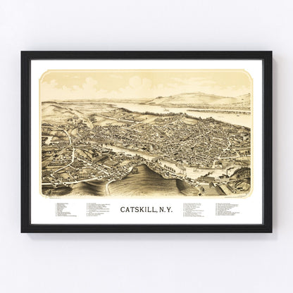 Vintage map of Catskill, New York, 1889, restored vintage wall art print
