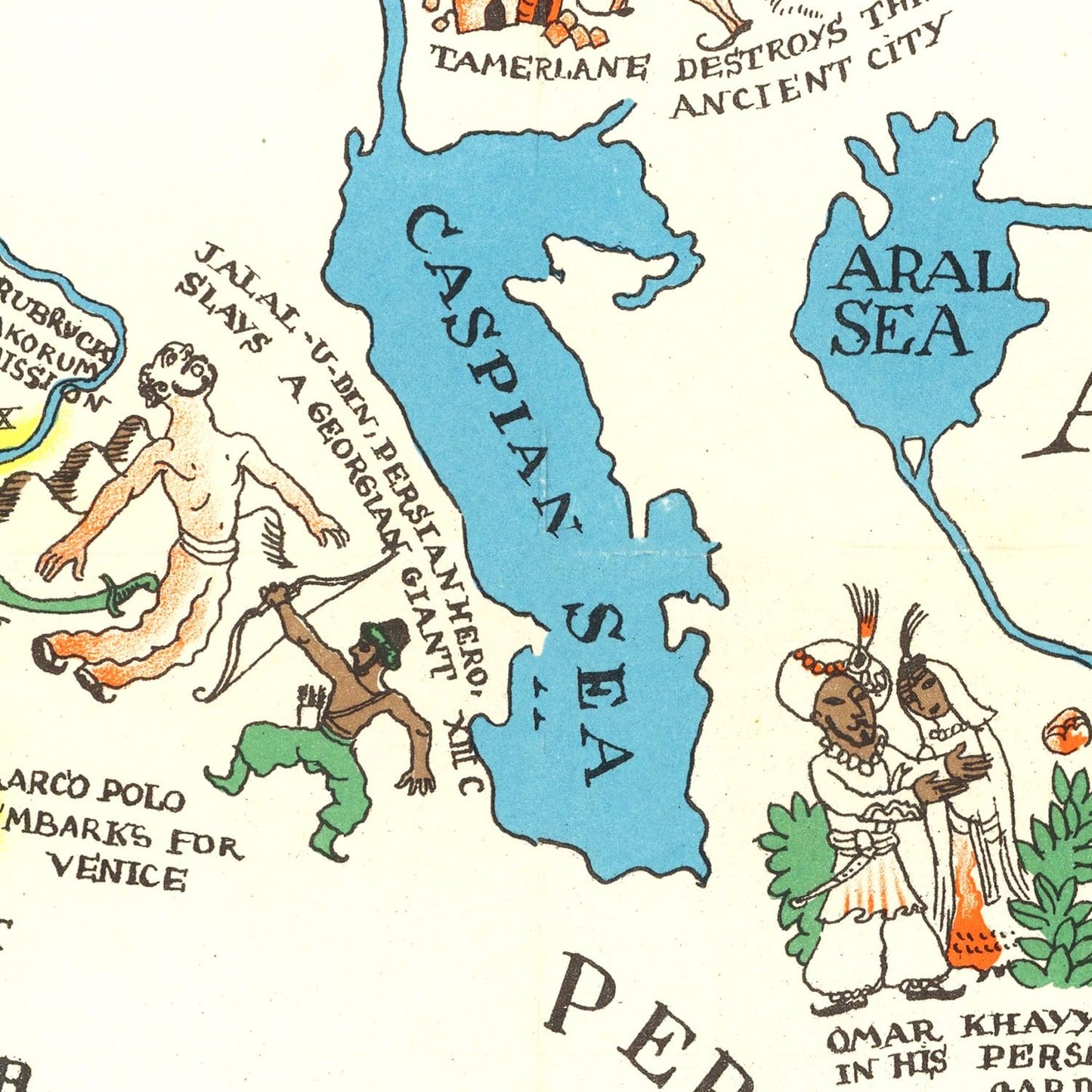 Vintage Medieval Map of East and West, 1925