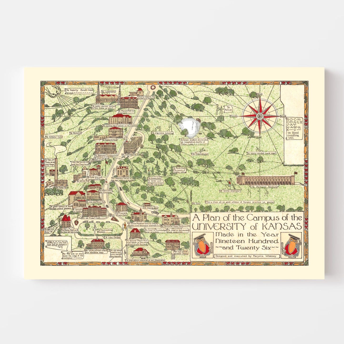 Vintage Map of the University of Kansas, Lawrence, 1926