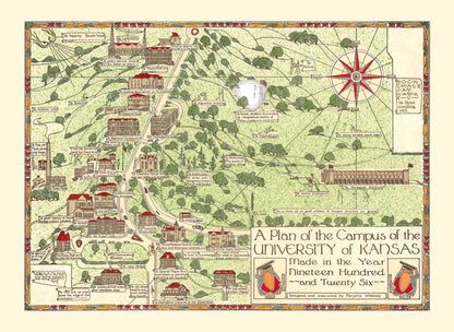 Vintage Map of the University of Kansas, Lawrence, 1926