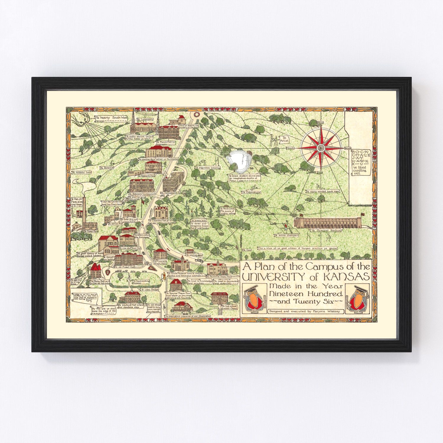 vintage map of University of Kansas campus, Lawrence, 1926