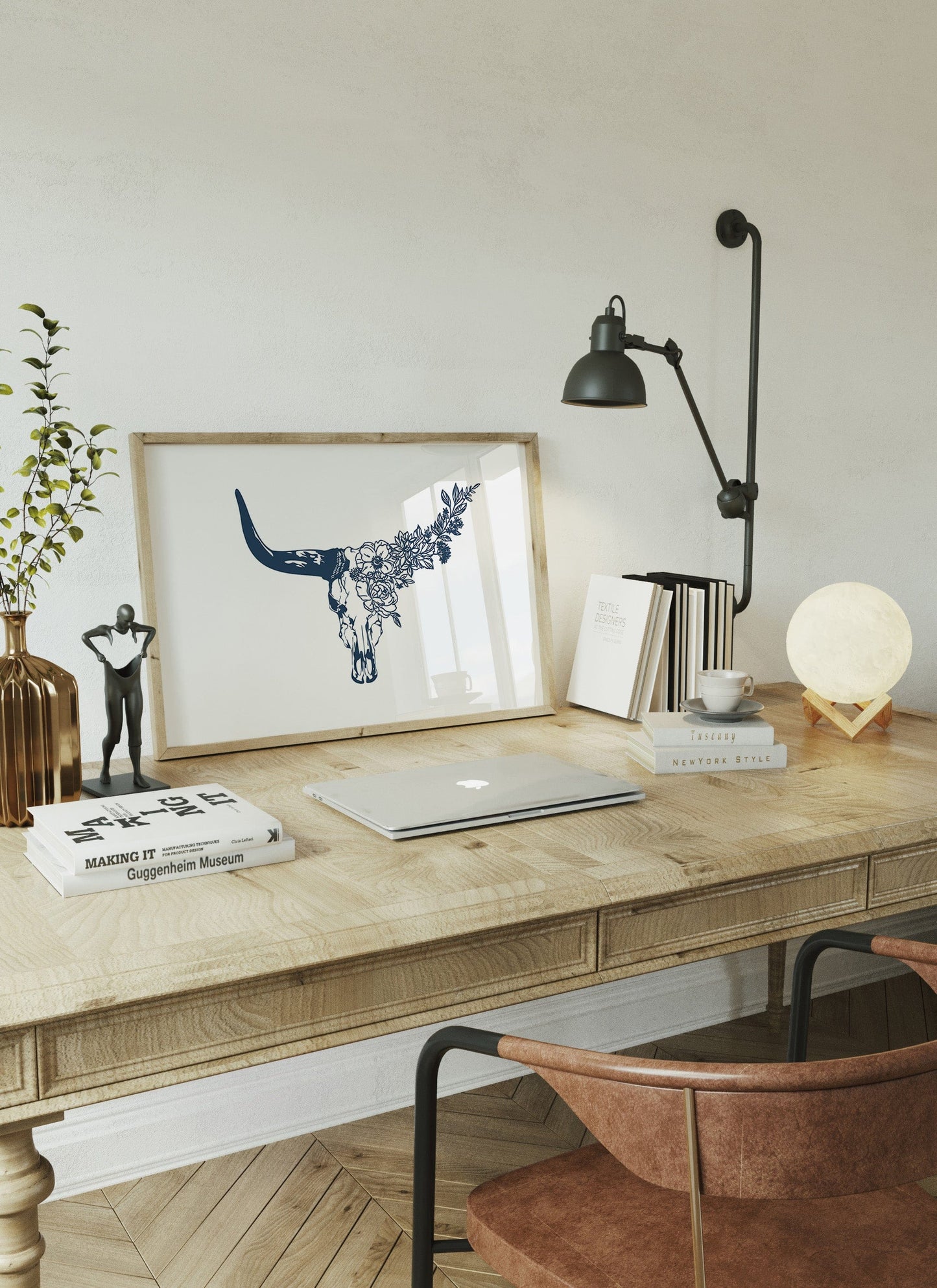 Floral Longhorn Skull Wall Art - Western Boho Print