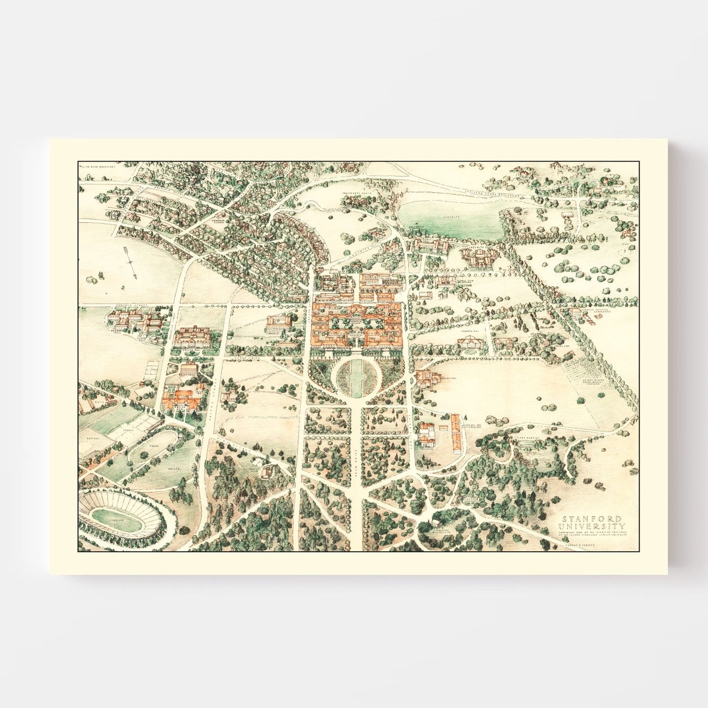 Vintage Map of Stanford University, California, 1934
