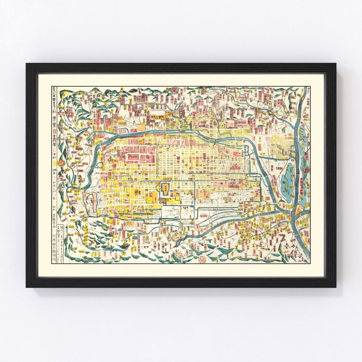 vintage map of Kyoto, Japan, 1863