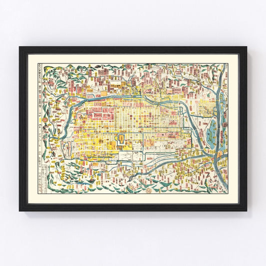vintage map of Kyoto, Japan, 1863