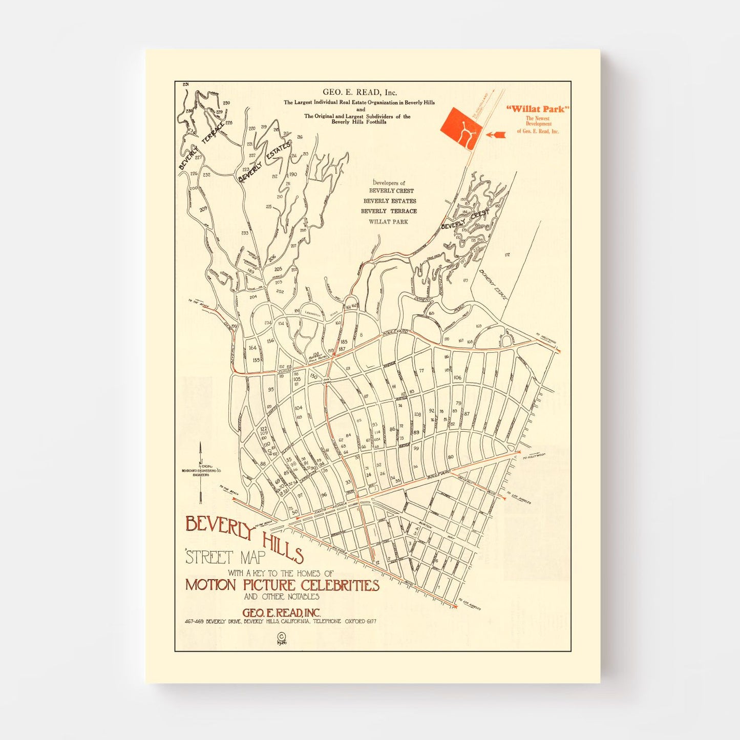 Vintage Street Map of Beverly Hills, California, 1926