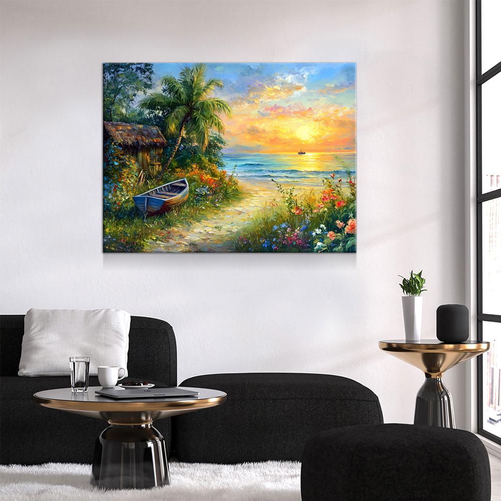 Boat On Tropical Beach Coastal Canvas Wall Art