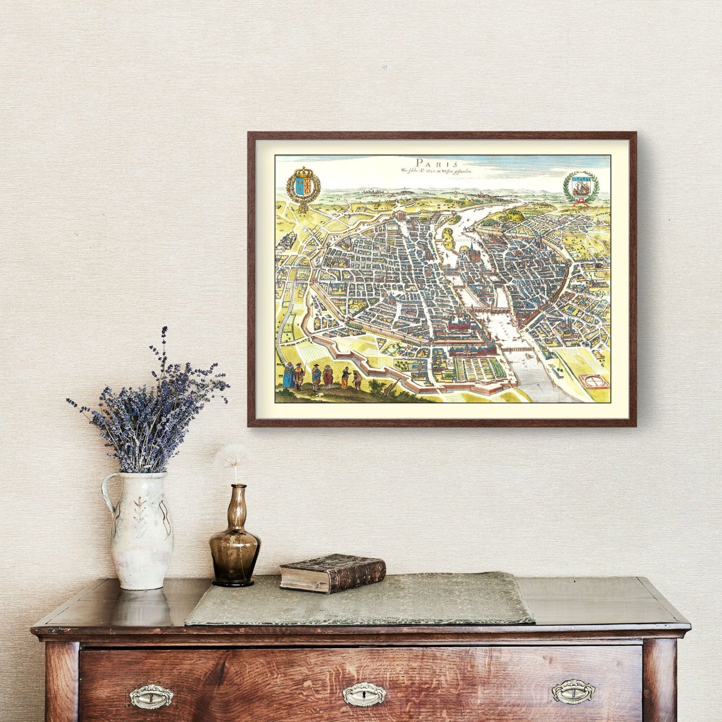 Vintage Map of Paris, France, 1655