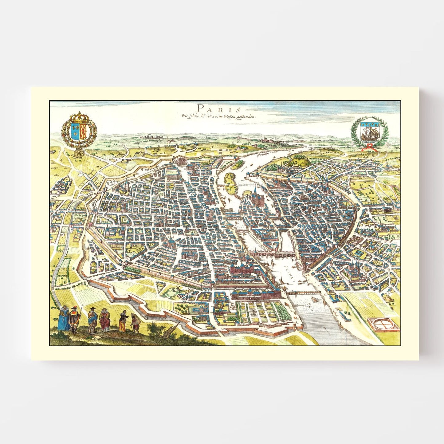 Vintage Map of Paris, France, 1655