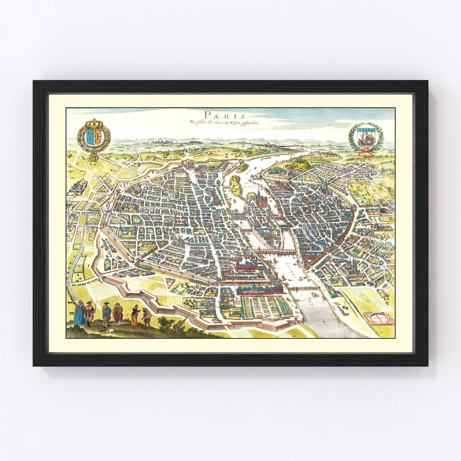 Vintage map of Paris, France, 1655