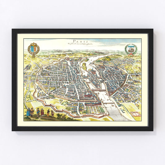 Vintage map of Paris, France, 1655