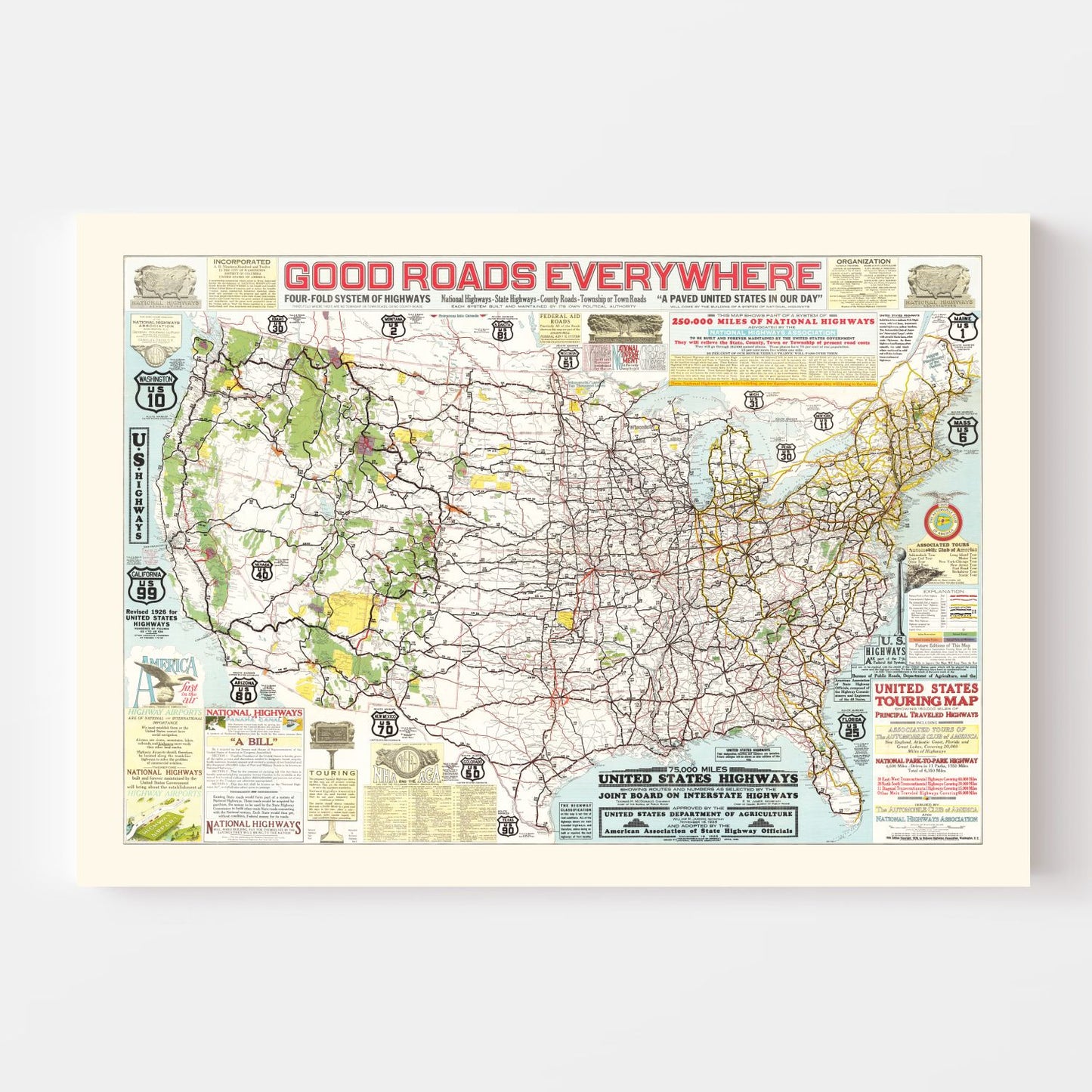 United States Highways Vintage Map, 1926