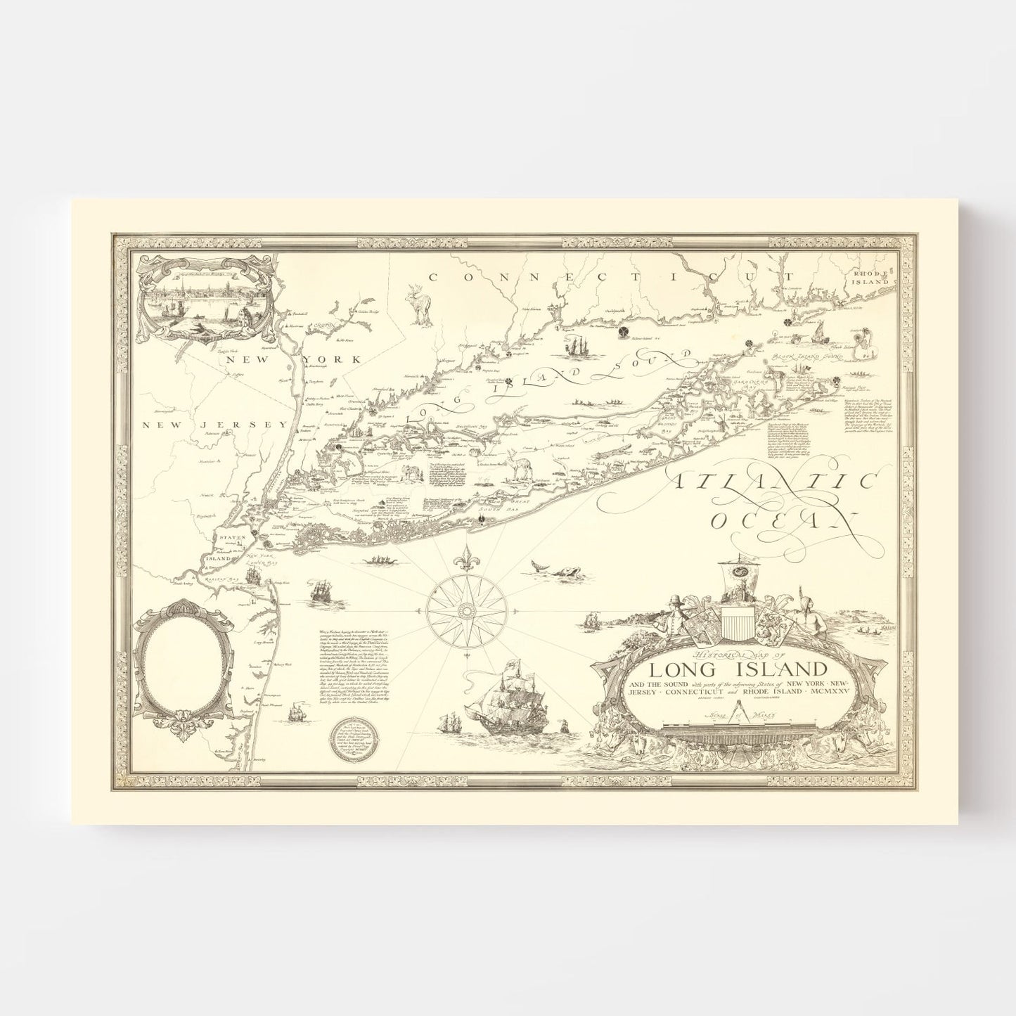 Vintage Map of Long Island, New York, 1925