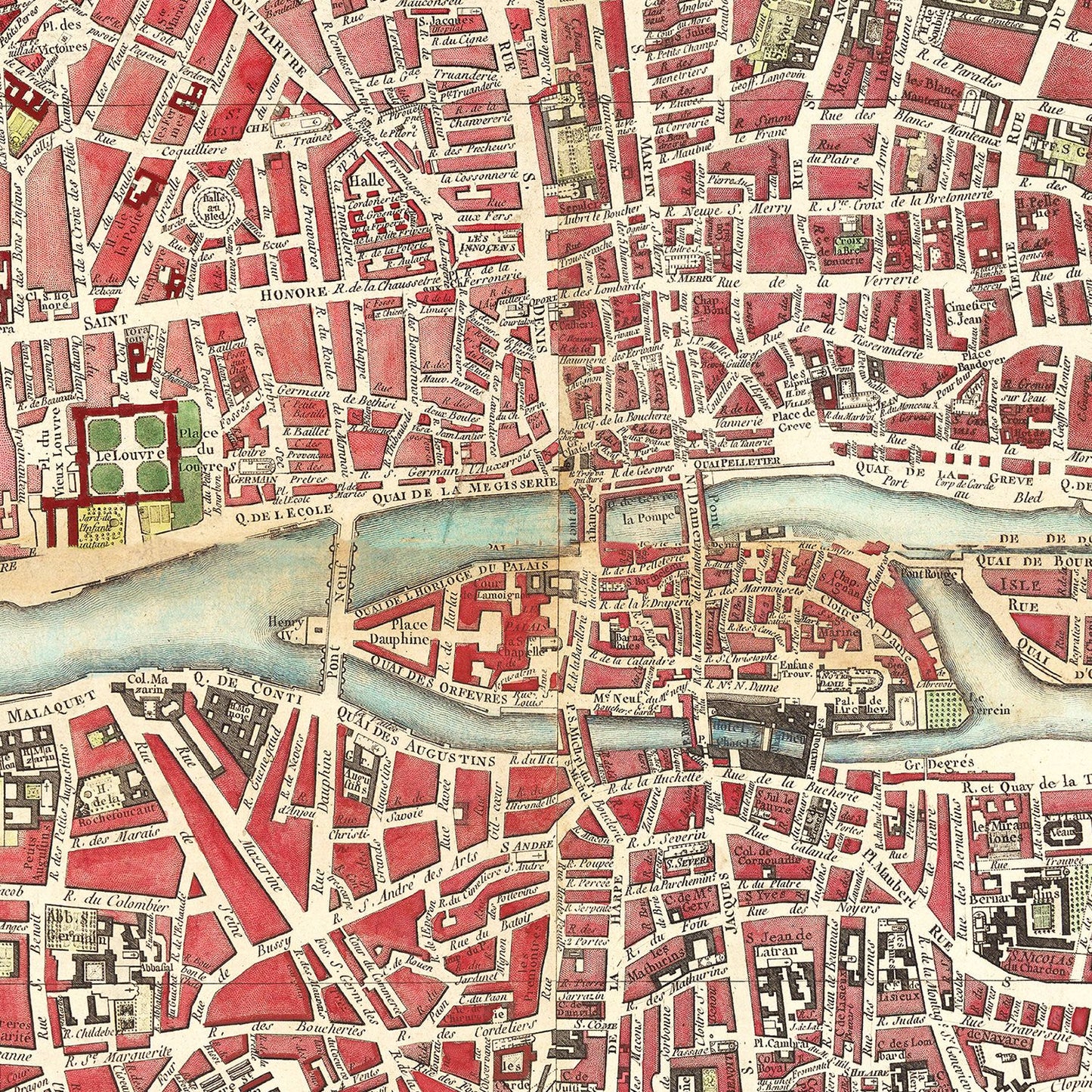 Vintage Map of Paris, France, 1784